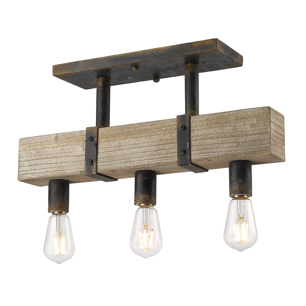 Golden Lighting Garrett 3-light Semi-Flush Mount in Antique Black Iron